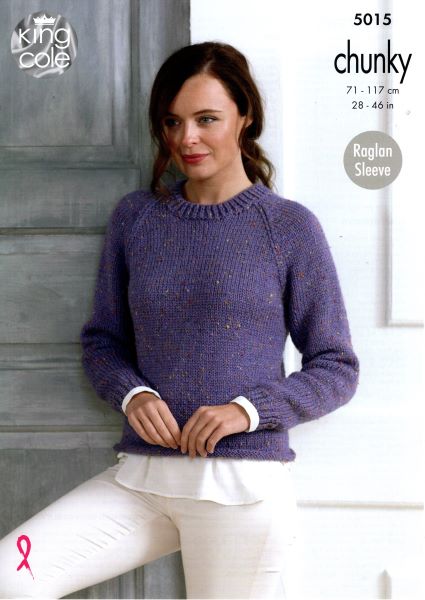 Knitting Pattern King Cole 5015 Chunky Tweed Ladies Sweaters